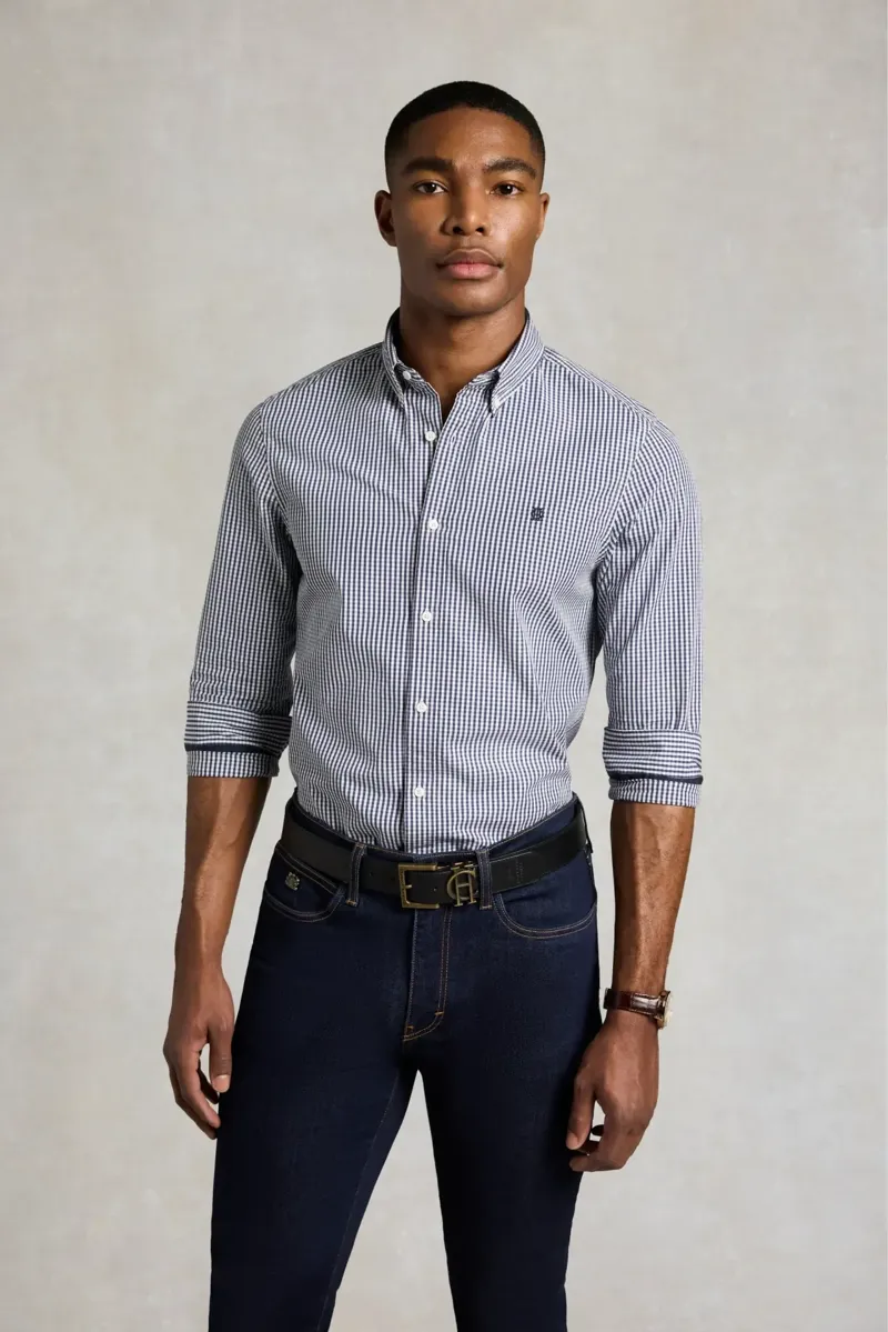 Holland Cooper Slim Fit Button Down Shirt Men's Navy Gingham-1