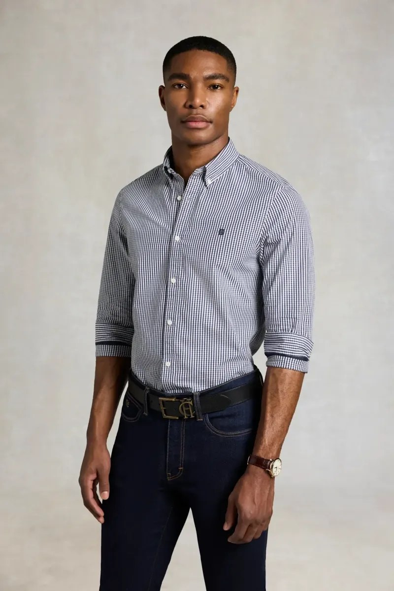 Holland Cooper Slim Fit Button Down Shirt Men's Navy Gingham-2