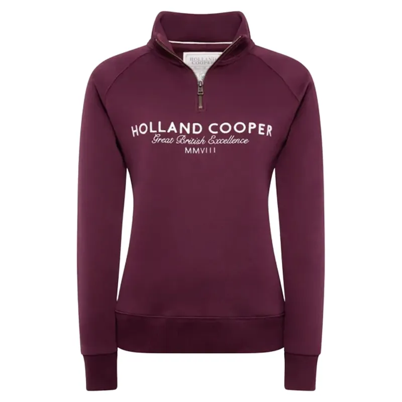 Holland Cooper Sporting Goods Zip Henley Sweatshirt in Mulberry