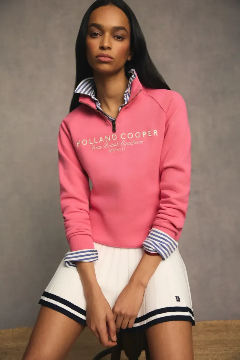 Holland Cooper Sporting Goods Zip Henley in Peony Pink-6