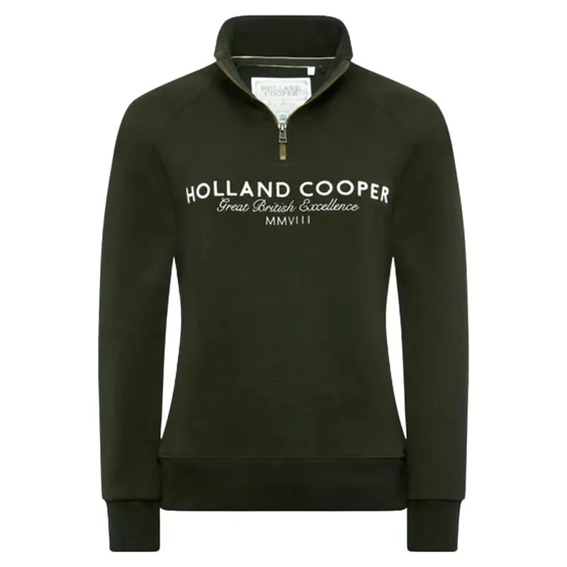 Holland Cooper Sporting Goods Zip Henley Sweatshirt in Racing Green