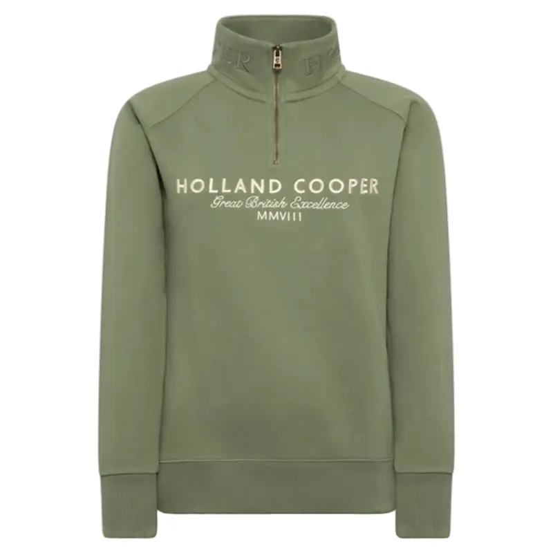 Holland Cooper Sporting Goods Zip Henley Sweatshirt in Sage