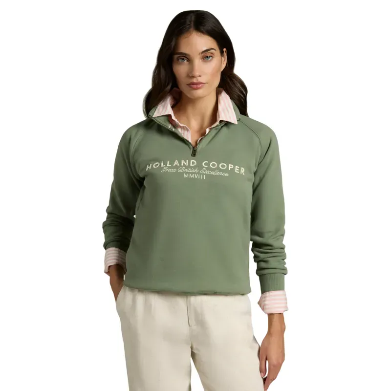 Holland Cooper Sporting Goods Zip Henley Sweatshirt in Sage-1