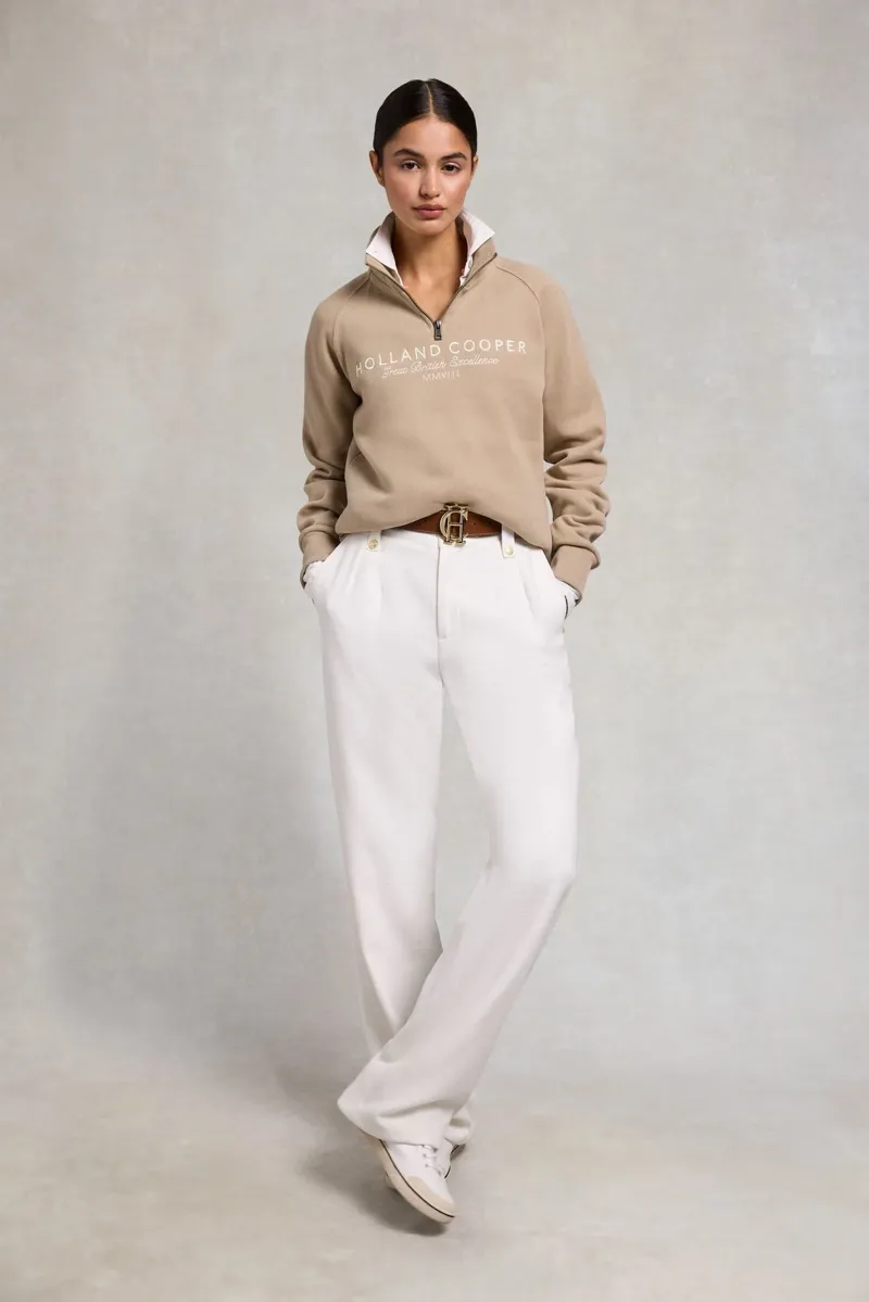 Holland Cooper Sporting Goods Zip Henley in Taupe-1