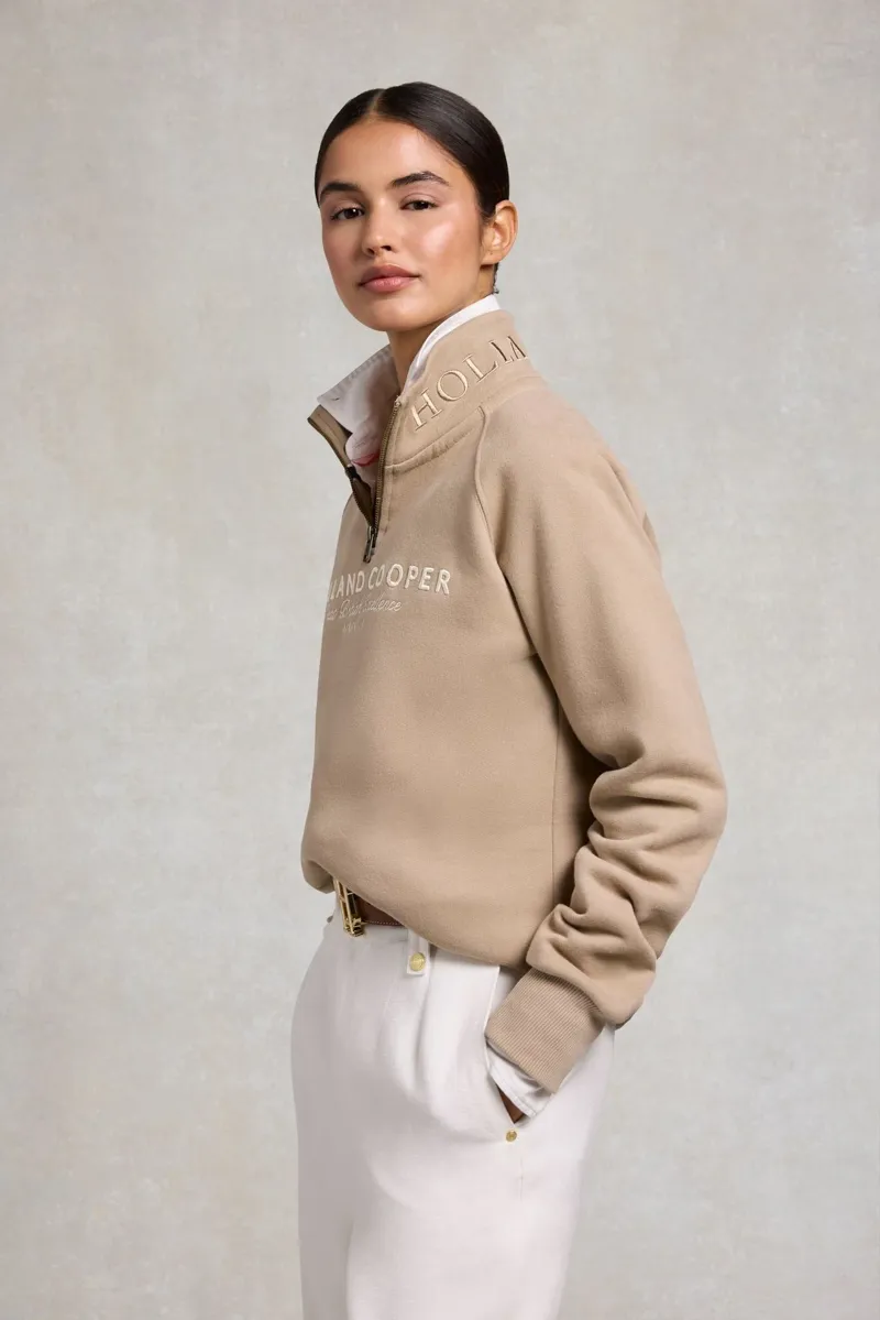 Holland Cooper Sporting Goods Zip Henley in Taupe-2