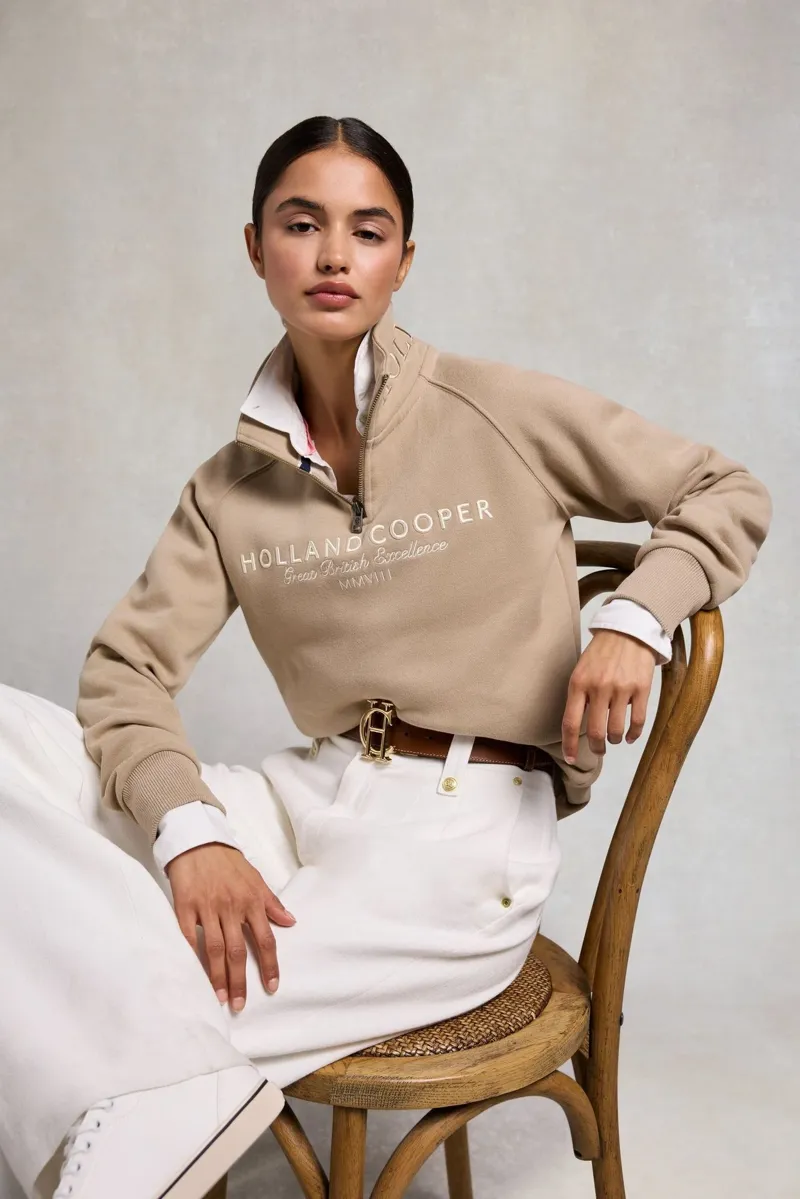 Holland Cooper Sporting Goods Zip Henley in Taupe-4