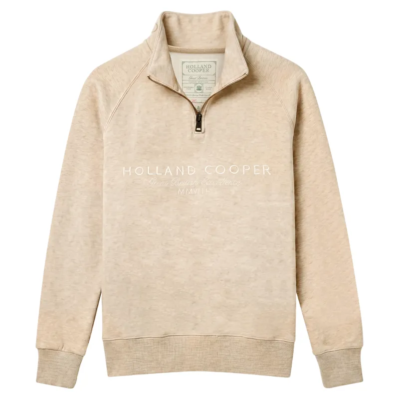 Holland Cooper Sporting Goods Zip Henley Sweatshirt in Oatmeal Marl