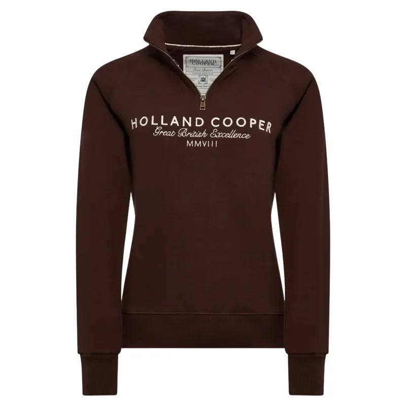 Holland Cooper Sporting Goods Zip Henley Sweatshirt in Walnut