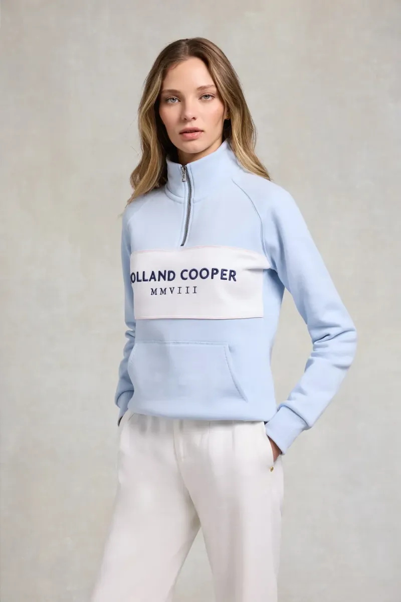 Holland Cooper Sporting Heritage Zip Henley in Pale Blue-1