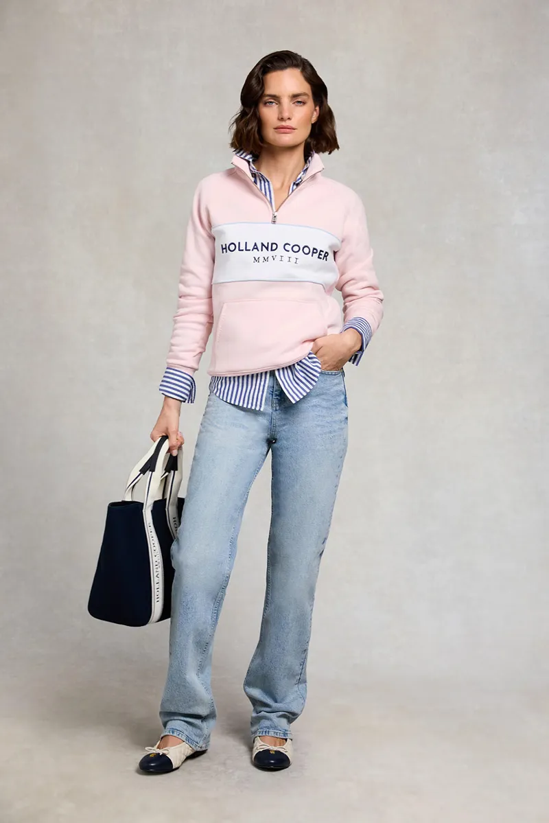 Holland Cooper Sporting Heritage Zip Henley in Pink-4