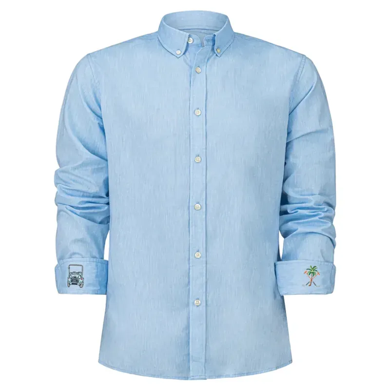 Hook Polo Men's Blue Linen Shirt