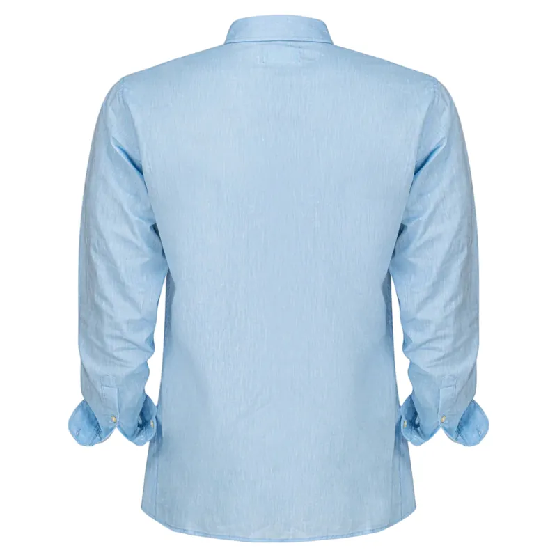Hook Polo Men's Blue Linen Shirt-2