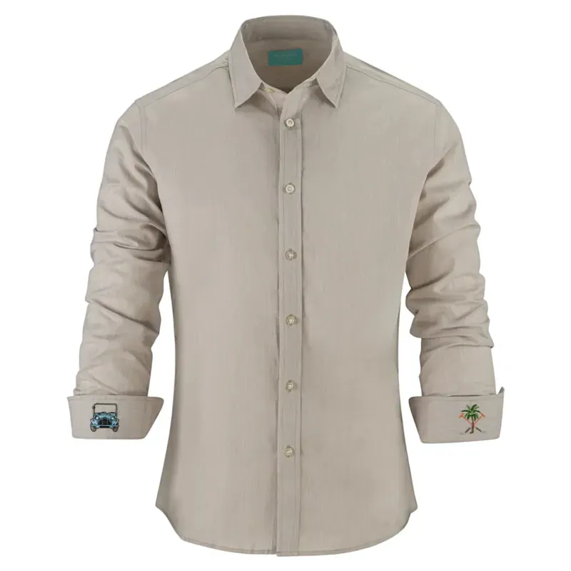 Hook Polo Men's Linen Shirt Khaki