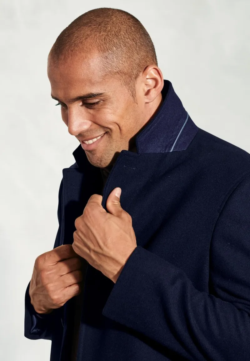 Brook Taverner Hutchinson Wool Blend Overcoat in Navy-6