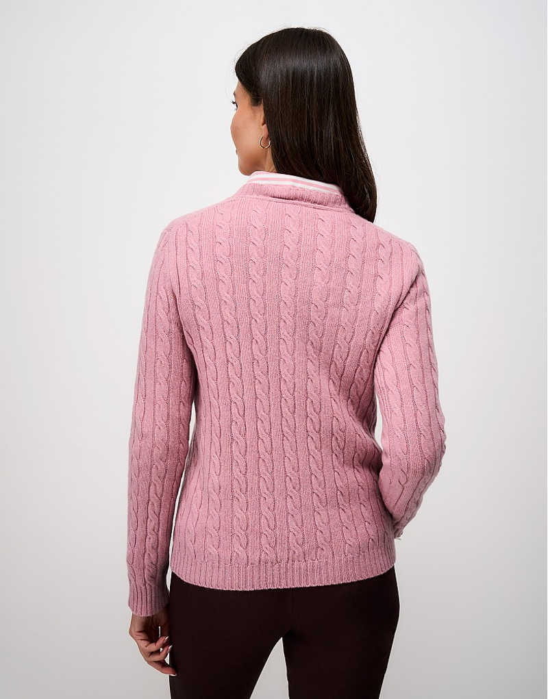 Crew Clothing Harmony Merino Blend Cable Crew Neck Jumper in Pink-2