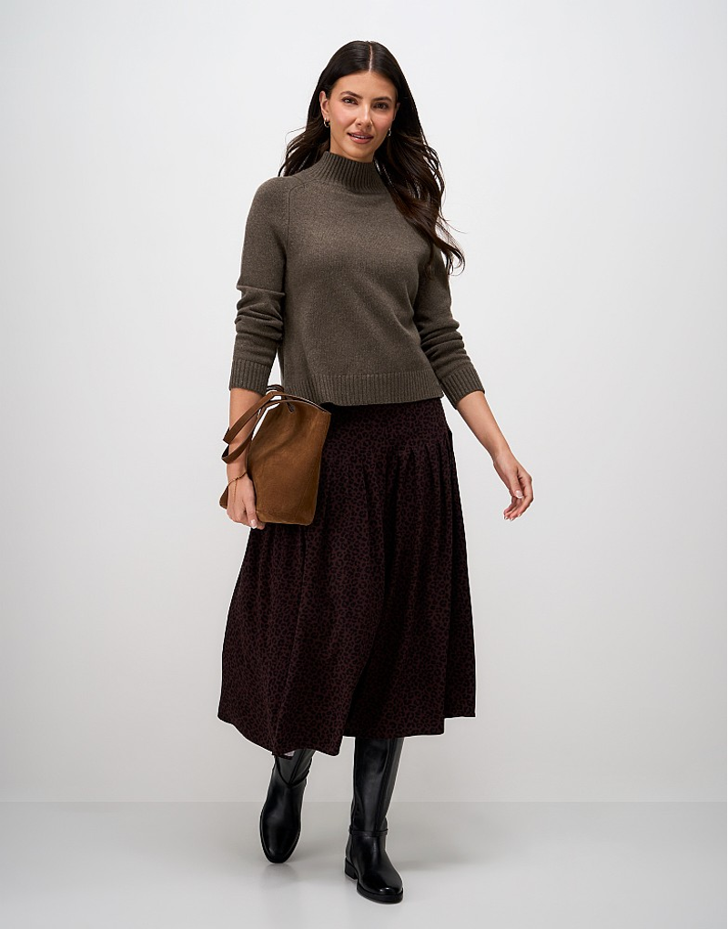 Crew Clothing Harmony Saddle Shoulder Funnel Neck Jumper in Cocoa-3