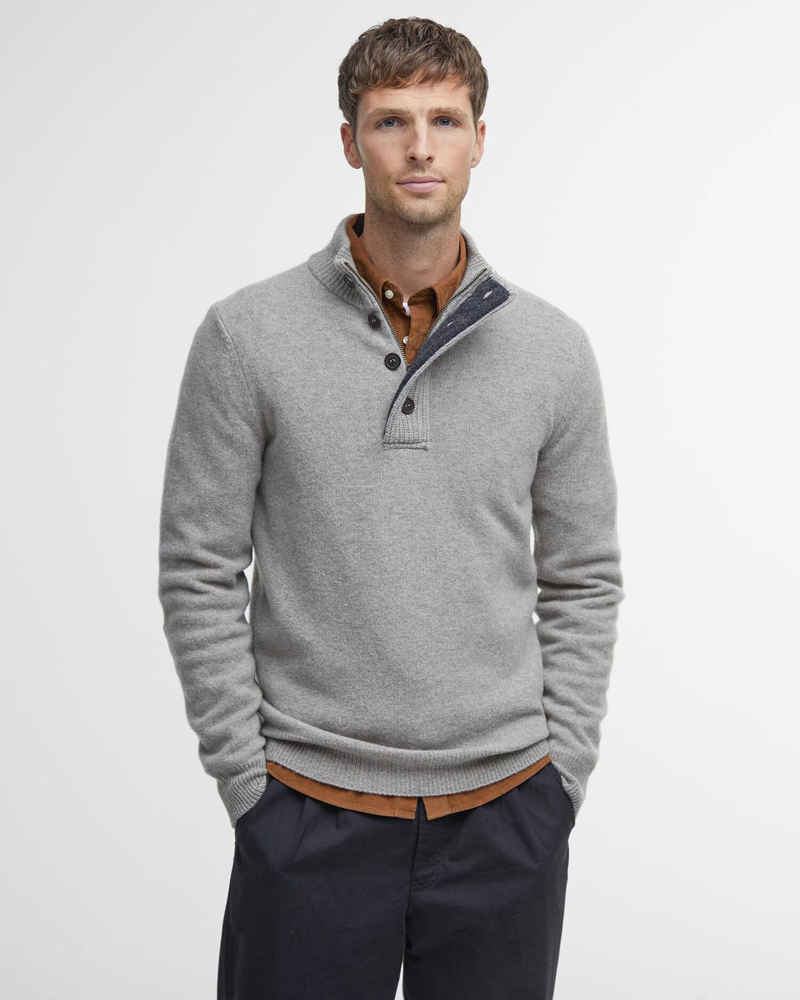 Barbour Essential Patch Half Zip Knitted Jumper in Stone-1