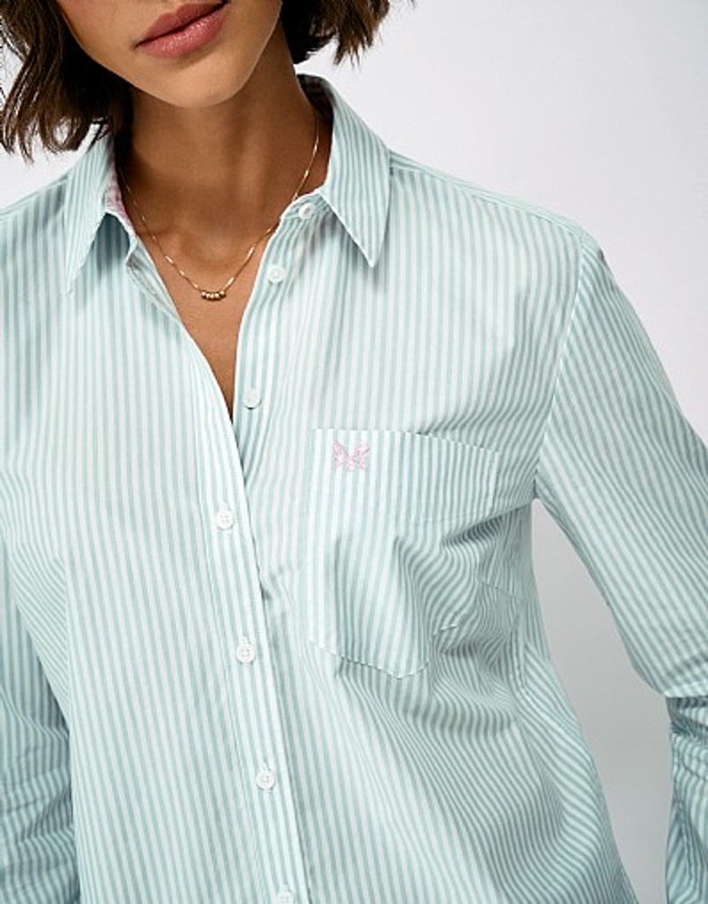 Crew Clothing Relaxed Fit Cotton Poplin Shirt in Falmouth Stripe Grey Mist-2