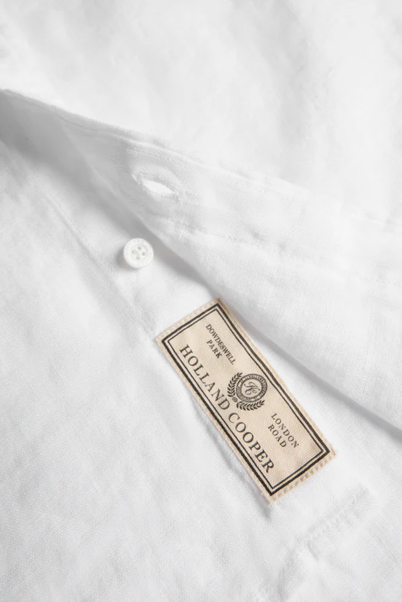 Holland Cooper Men's Regular Fit Linen Shirt in White-5