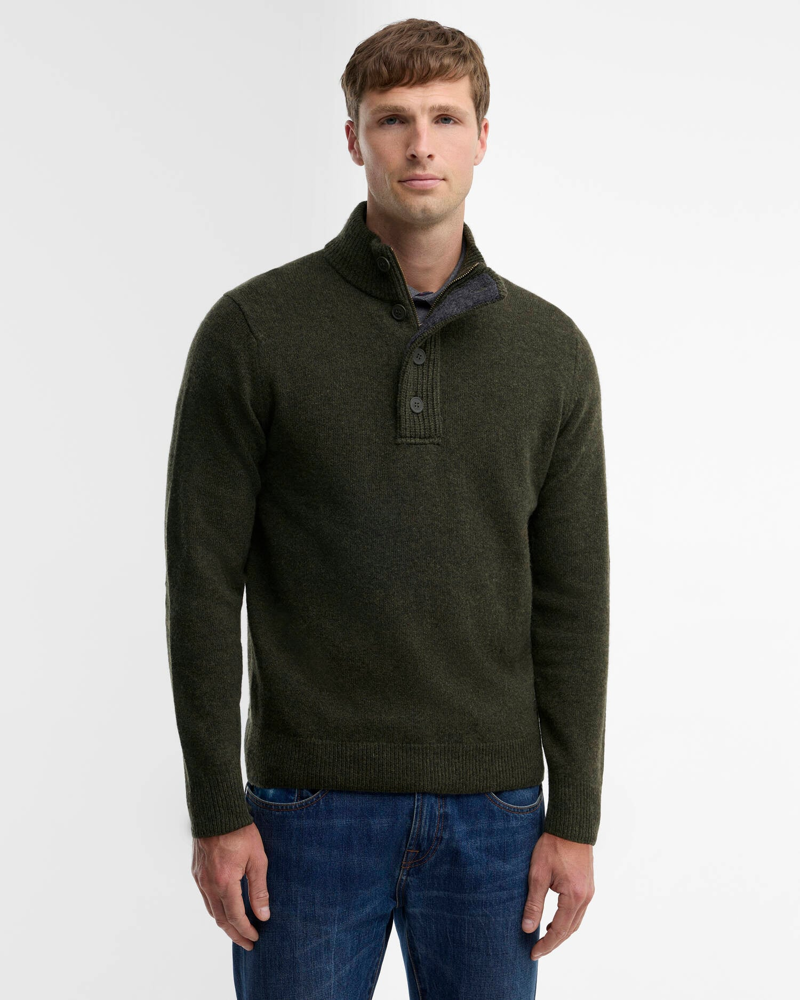 Barbour Essential Patch Half Zip Knitted Jumper in Seaweed-1