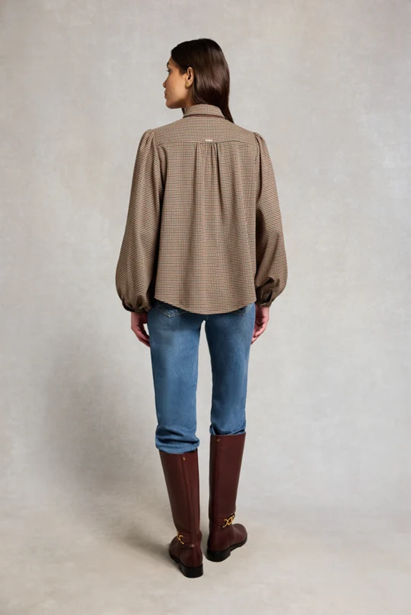 Holland Cooper Burford Blouse in Coffee Gingham-3