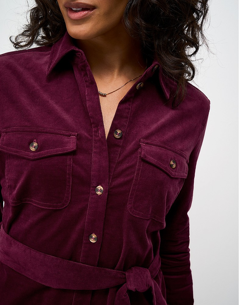 Crew Clothing Elsie Cord Shirt Dress in Rhododendron-4