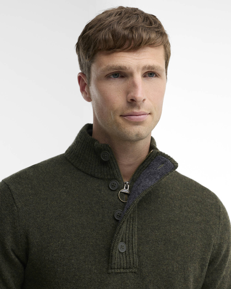 Barbour Essential Patch Half Zip Knitted Jumper in Seaweed-4