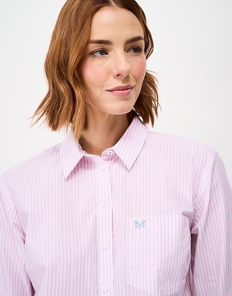 Crew Clothing Relaxed Fit Cotton Poplin Shirt in Falmouth Stripe Pink-2