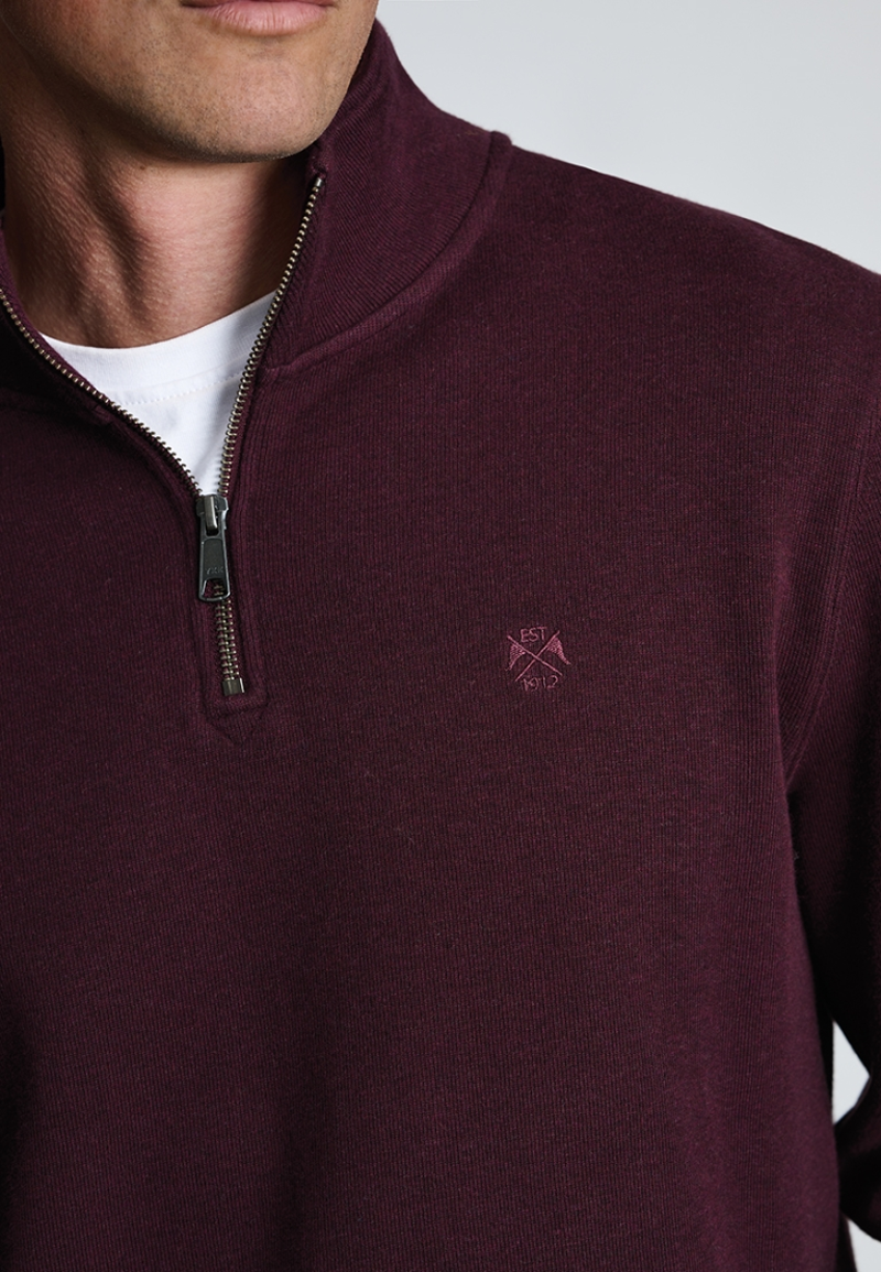 Brook Taverner Redgrave Cotton French Rib Zip Neck Jumper in Burgundy-3