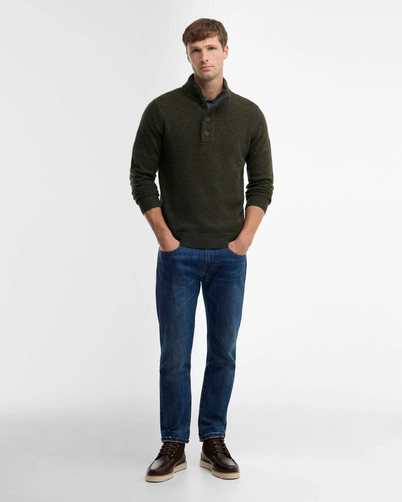 Barbour Essential Patch Half Zip Knitted Jumper in Seaweed-2