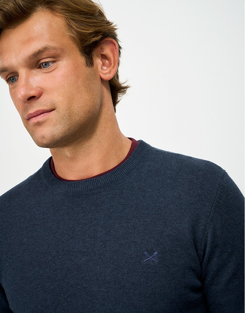 Crew Clothing Organic Cotton Crew Neck Jumper in Dress Blues-4