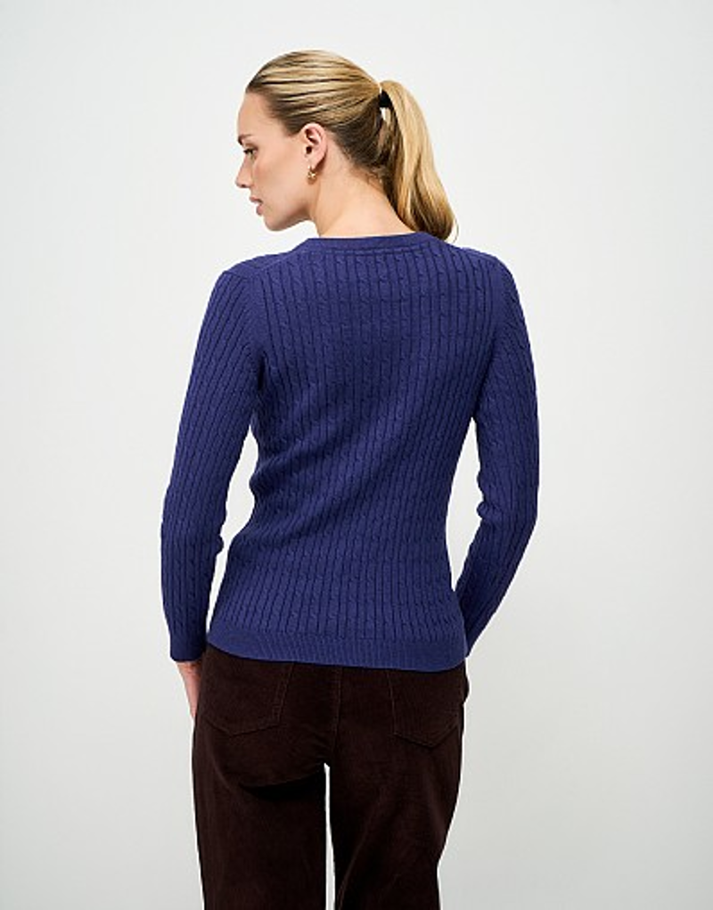 Crew Clothing Heritage Cable Crew Neck Jumper in Bellweather Blue Marl-3