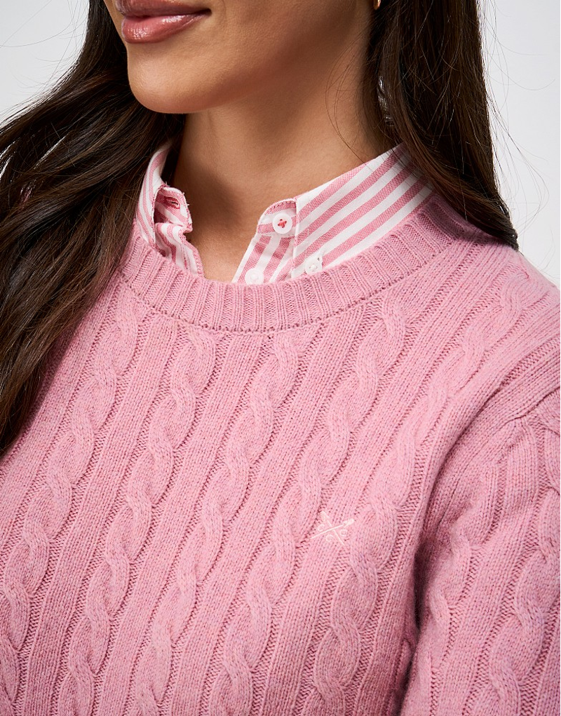 Crew Clothing Harmony Merino Blend Cable Crew Neck Jumper in Pink-4