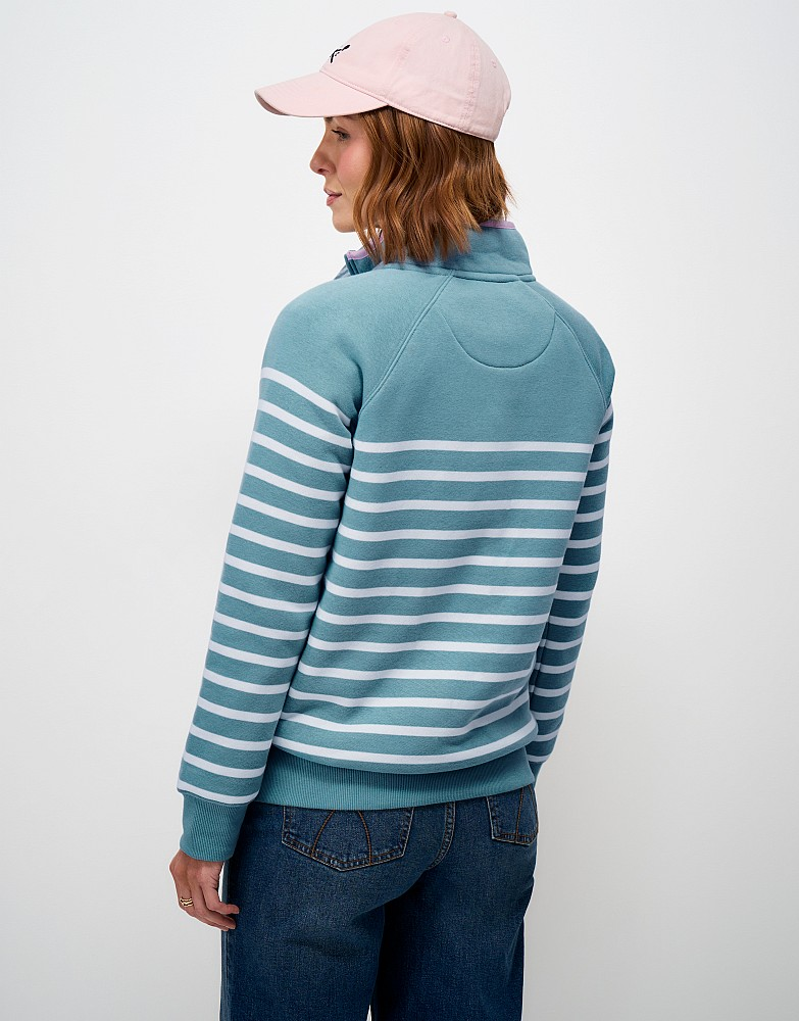 Crew Clothing Half Zip Sweat in Cameo Blue/White Linen-2