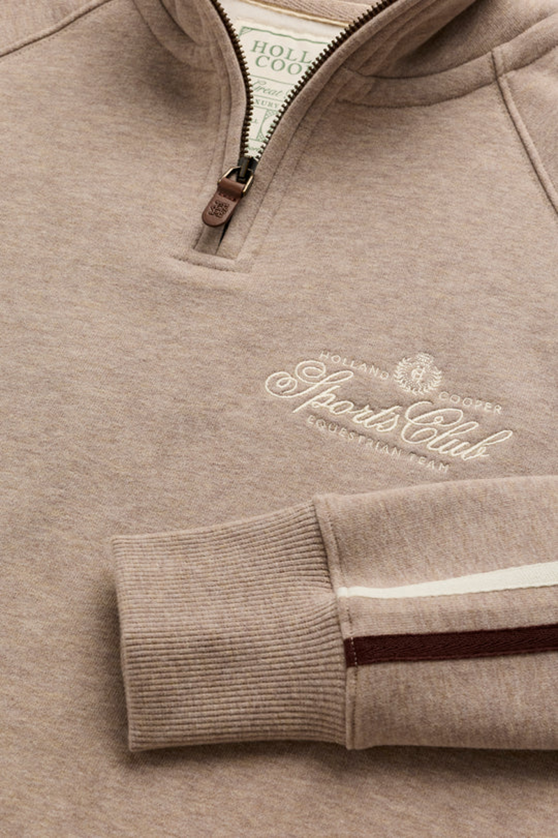 Holland Cooper Sports Club Quarter Zip Sweat in Latte Marl-5