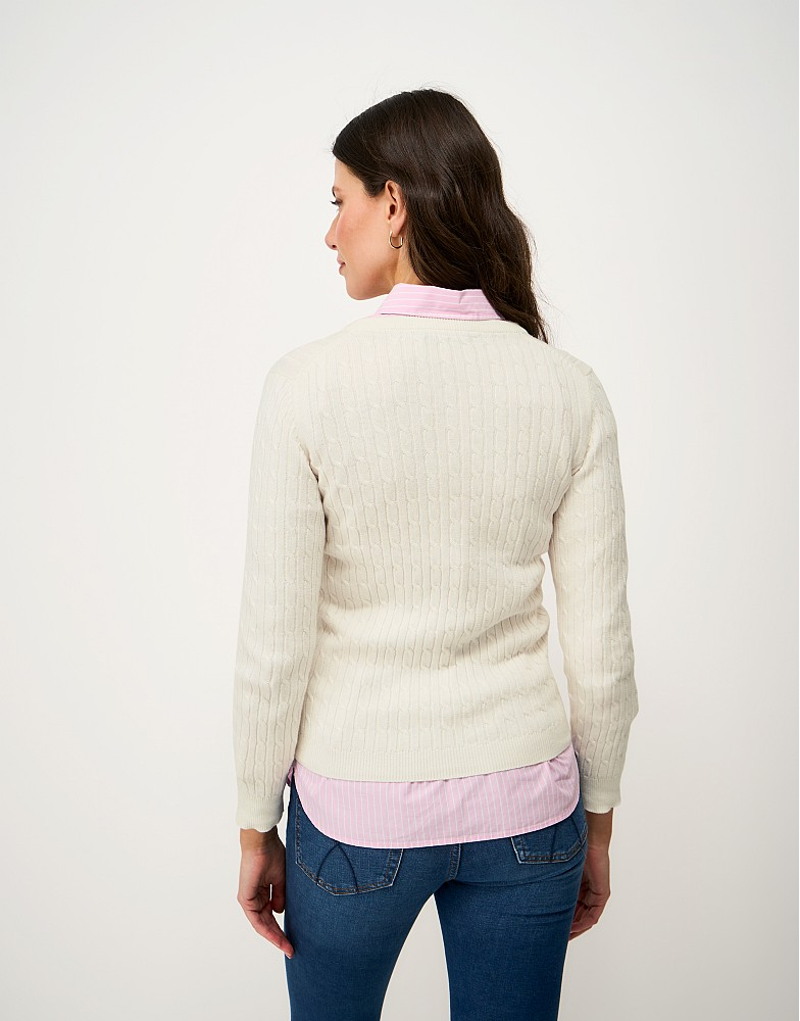 Crew Clothing Heritage Cable V Neck Jumper in White-3