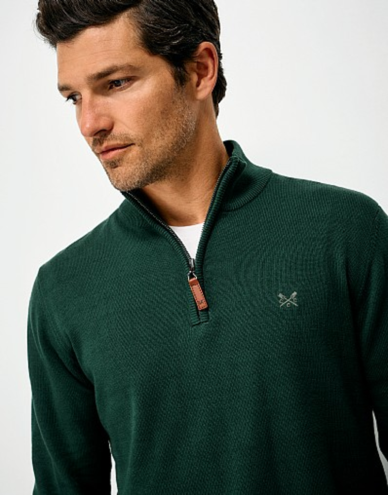 Crew Clothing Organic Cotton Half Zip Jumper in Bottle Green-2