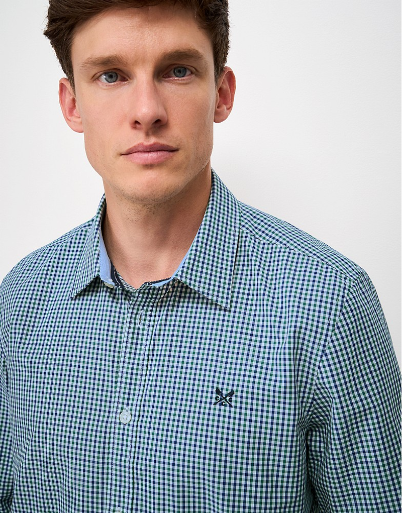 Crew Clothing Poplin Multi Check Classic Fit Shirt in Heritage White/Mallard Green/Bellweather Blue-4