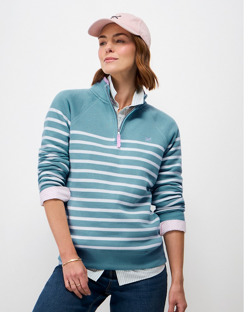 Crew Clothing Half Zip Sweat in Cameo Blue/White Linen-1