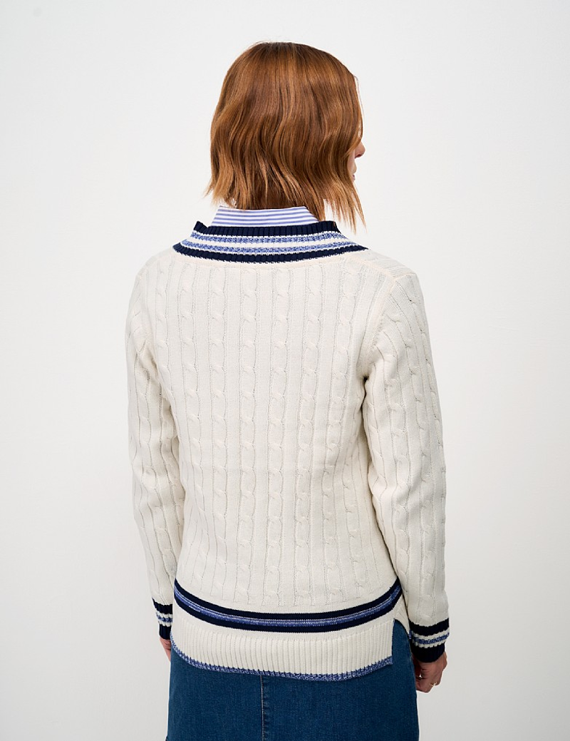 Crew Clothing Cable Cricket Jumper in White Navy-3