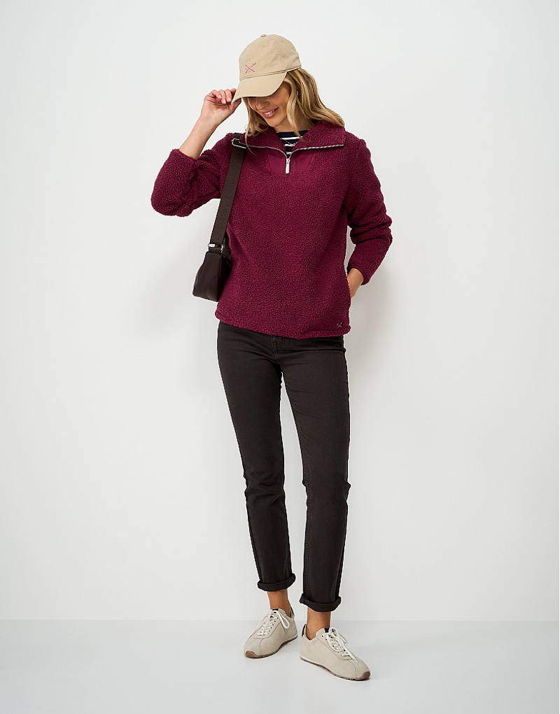 Crew Clothing Borg Ribbed Mix Fleece in Red-2