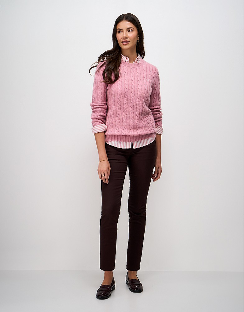 Crew Clothing Harmony Merino Blend Cable Crew Neck Jumper in Pink-3