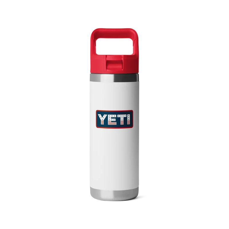 Yeti Rambler 18oz Bottle with Straw in White/Rescue Red/Badge