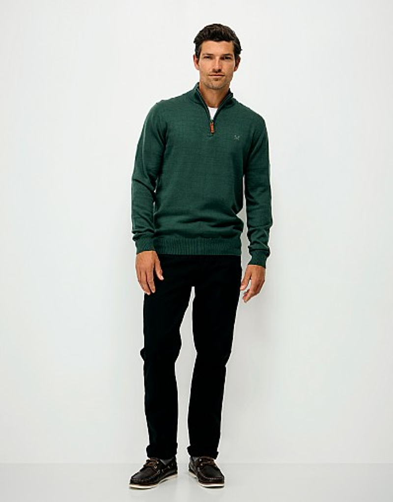 Crew Clothing Organic Cotton Half Zip Jumper in Bottle Green-3