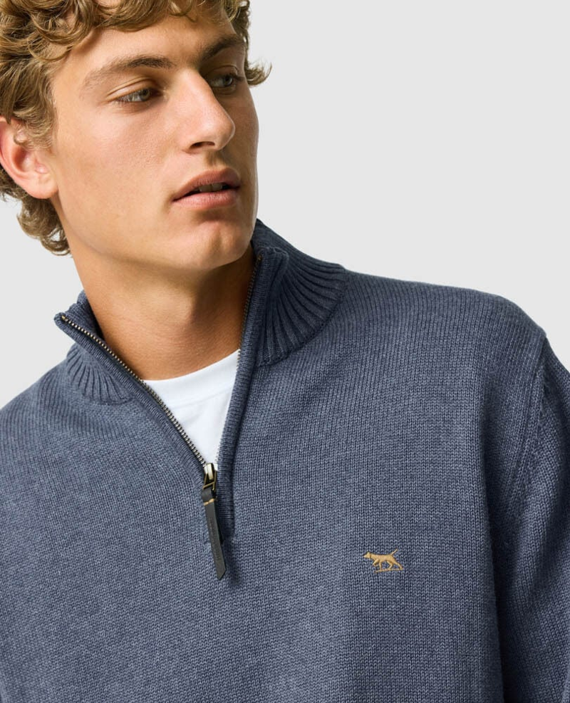 Rodd and Gunn Merrick Bay 1/4 Zip Knit in Stonewash-5