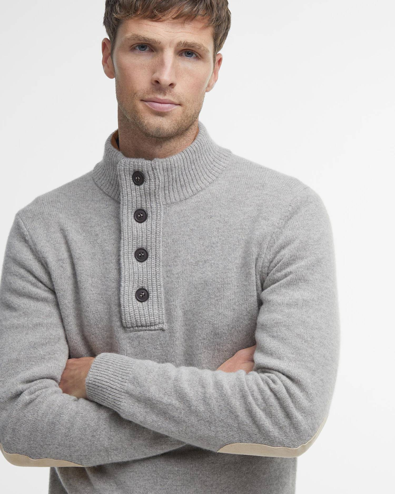 Barbour Essential Patch Half Zip Knitted Jumper in Stone-4