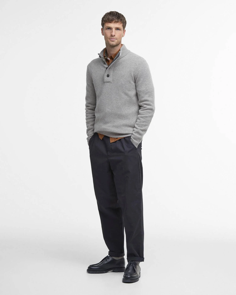 Barbour Essential Patch Half Zip Knitted Jumper in Stone-2