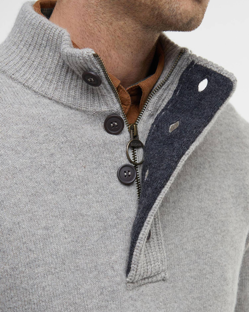 Barbour Essential Patch Half Zip Knitted Jumper in Stone-5