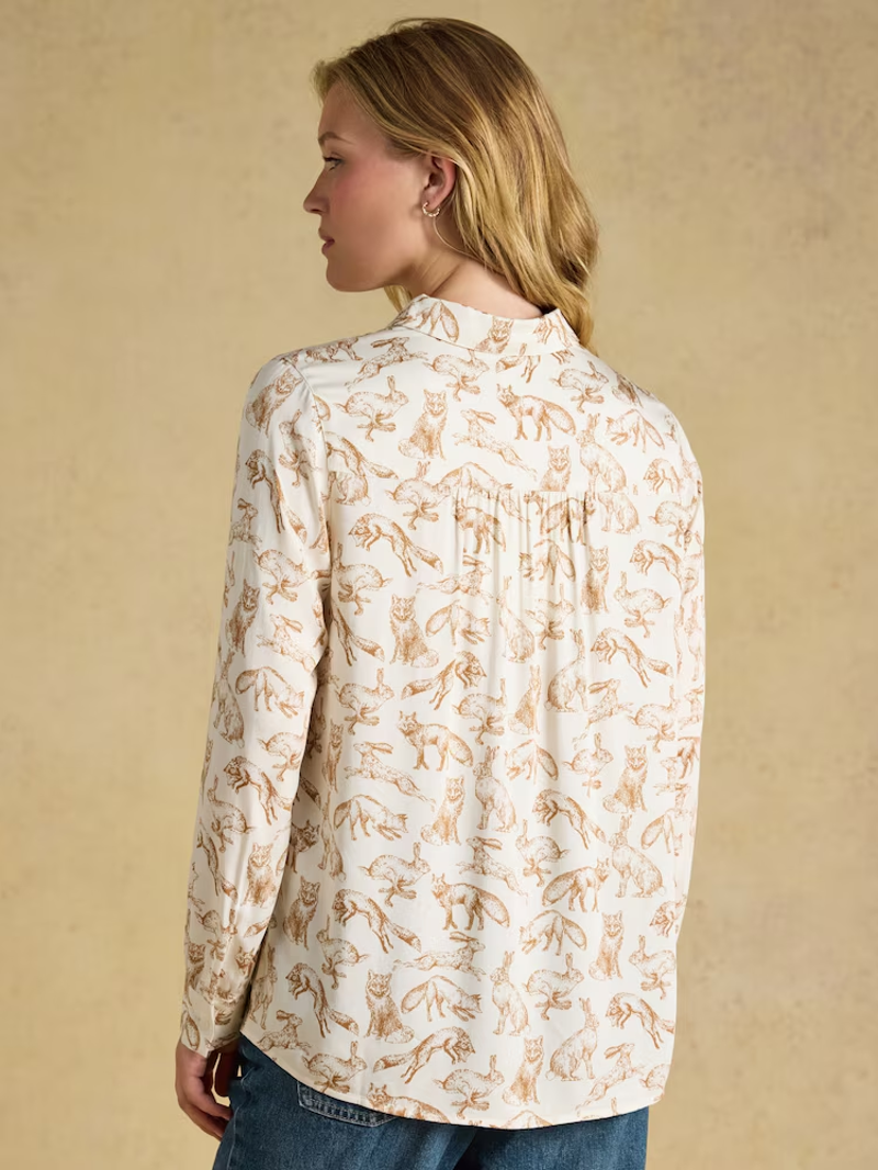 Joules Equestrian Print Satin Shirt in Cream-2