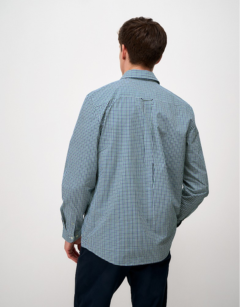 Crew Clothing Poplin Multi Check Classic Fit Shirt in Heritage White/Mallard Green/Bellweather Blue-2